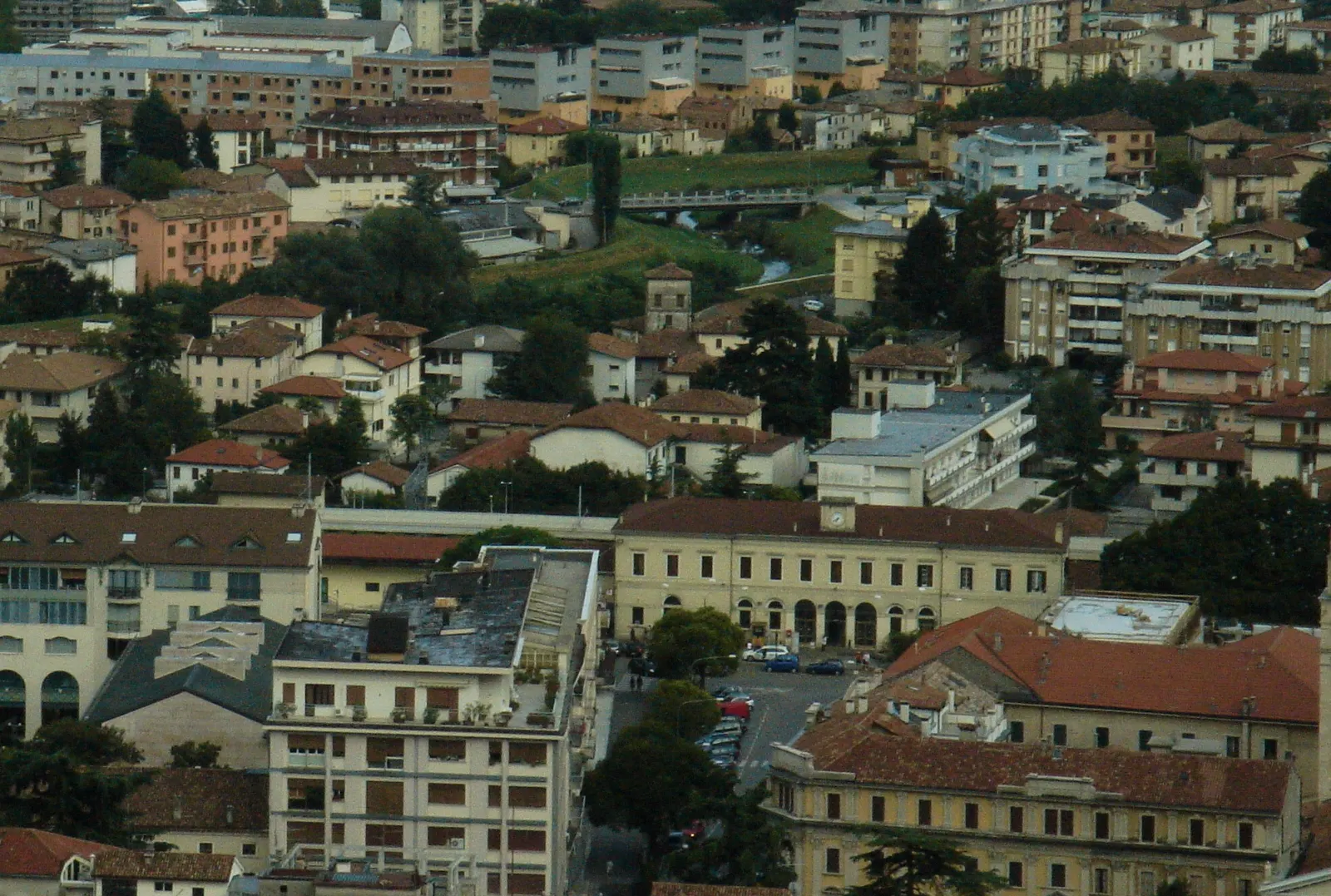 Conegliano town and its railway station area seen from the castle tower